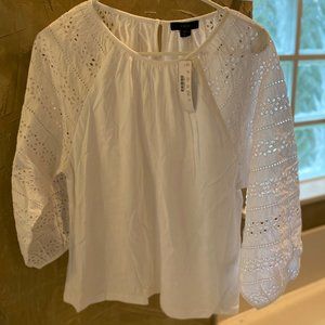 NEW JCREW EYELET LONG SLEEVE TOP XS WHITE